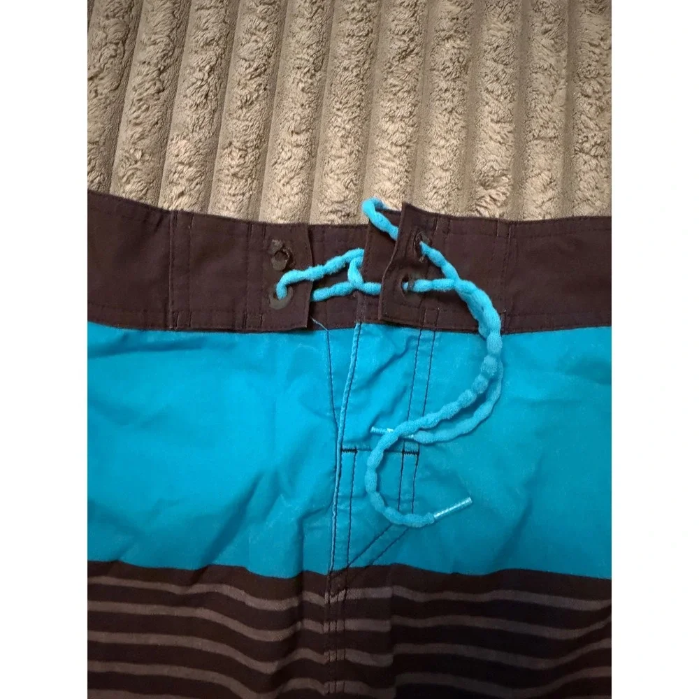 Quiksilver Mens Striped Board Shorts Blue Grey Black Swim Trunks Size 36 x 20